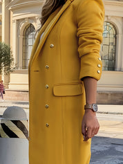 Women's Yellow Double-Breasted Coat - Stylish Autumn Outerwear