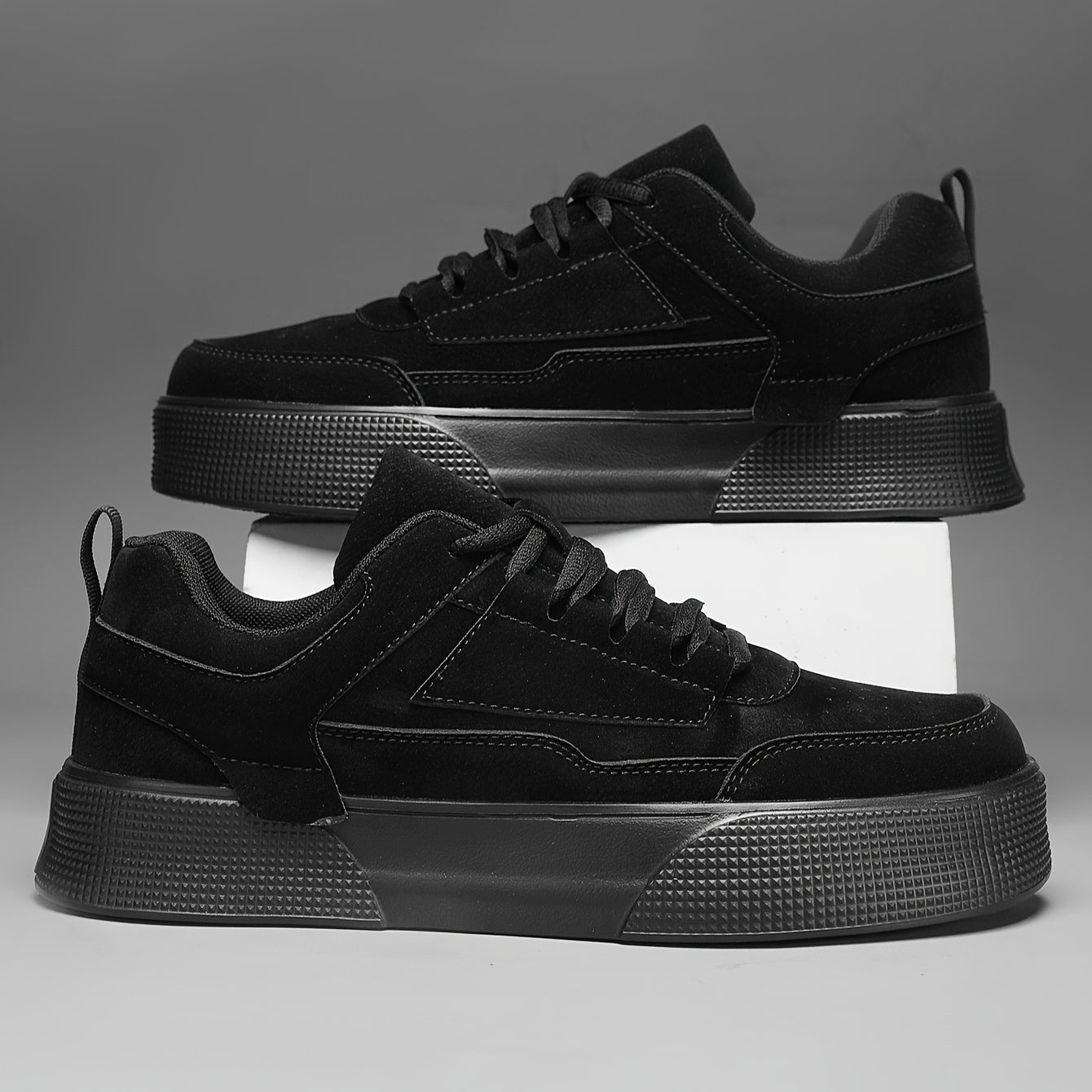 Men's Lace-Up Trainers - Platform Sole with Panel Details