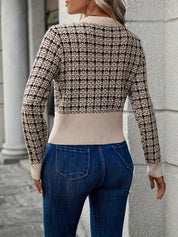 Women's Cardigan - Checked Pattern with Button-Down Closure