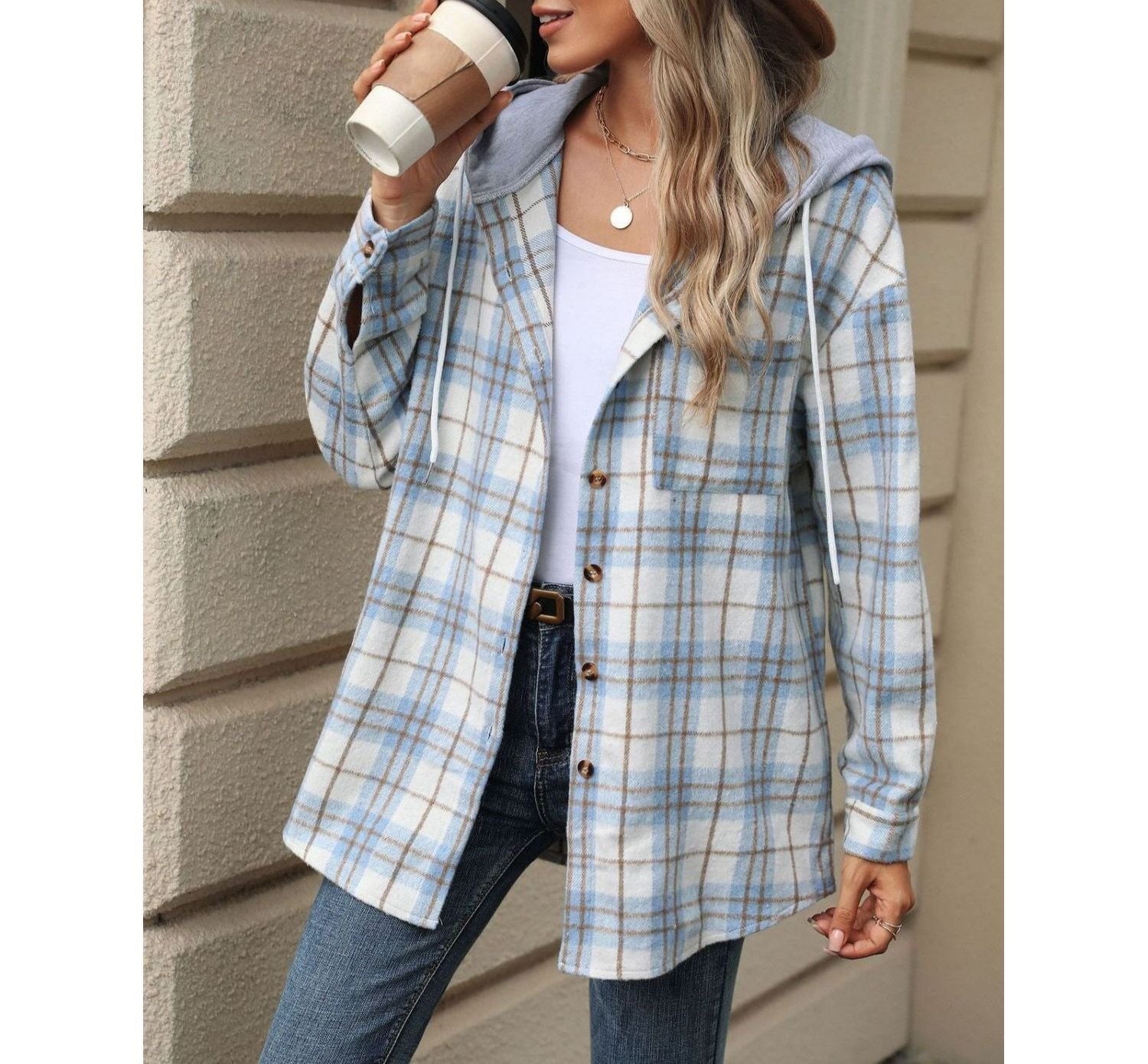 Olga - Casual Plaid Button-Up Hooded Jacket for Women