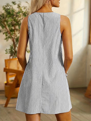 Women's Striped Sleeveless Mini Dress - Summer Casual Elegant