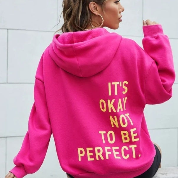 Women's Hoodie - Slogan Print with Kangaroo Pocket