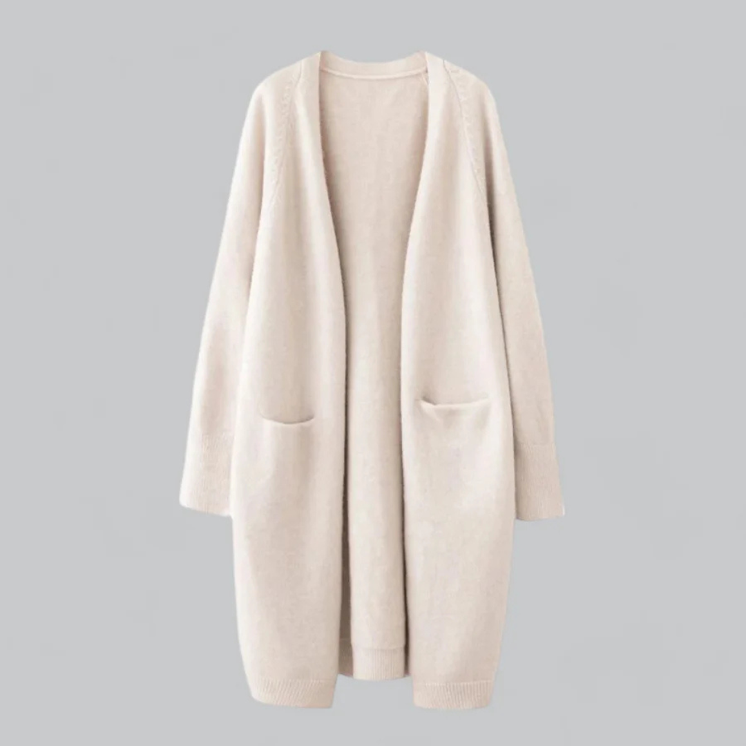Women's Longline Cardigan - Open Front and Patch Pockets