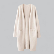 Women's Longline Cardigan - Open Front and Patch Pockets