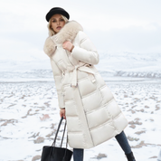 Women's Winter Padded Parka - Drawstring Waist and Detachable Fluffy Hood