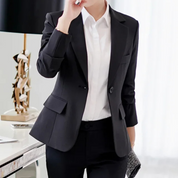 Women's Blazer - One-Button Closure with Notch Lapel Collar