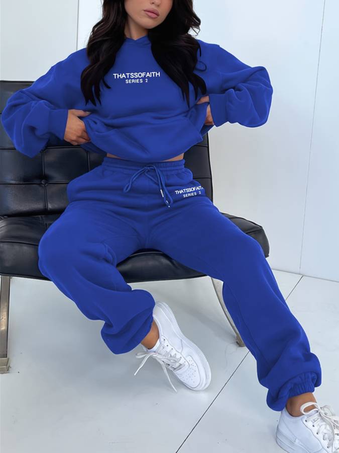 Women's Hoodie and Jogger Set - Drawstring Waist