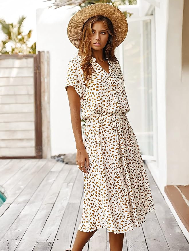Elegant Short-Sleeve Midi Dress for Women | Clara
