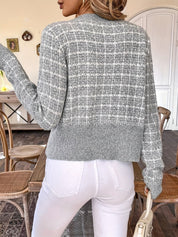 Women's Cardigan - Checked Pattern with Button-Down Closure
