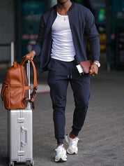 Men's Sporty Tracksuit Set - Full-Zip Jacket and Drawstring Trousers