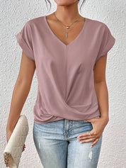 Women's Lightweight V-Neck Top - Short Sleeve Casual Summer Blouse