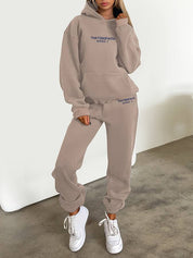 Women's Hoodie and Jogger Set - Drawstring Waist