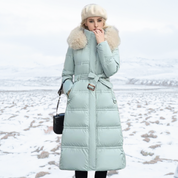 Women's Winter Padded Parka - Drawstring Waist and Detachable Fluffy Hood