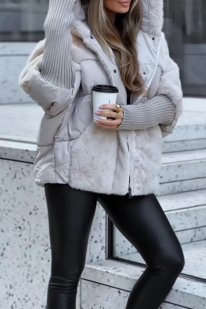 Women's Winter Jacket - Hooded Padded with Plush Panel Design