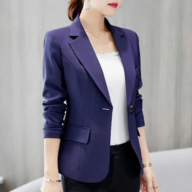 Women's Blazer - One-Button Closure with Notch Lapel Collar