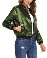 Women's Bomber Jacket - Full Zip with Side & Sleeve Pockets