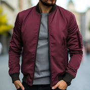 Men's Bomber Jacket - Ribbed Trim and Zippered Sleeve Pocket