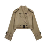 Women's Stylish Crop Trench Coat - Elegant Belt Design