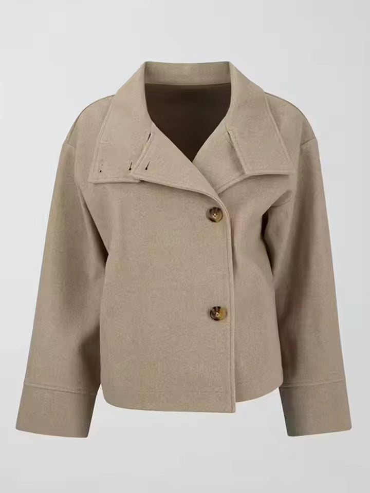 Women's Short Jacket - High Neck with Asymmetric Button Front