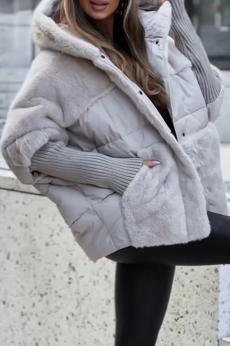 Women's Winter Jacket - Hooded Padded with Plush Panel Design