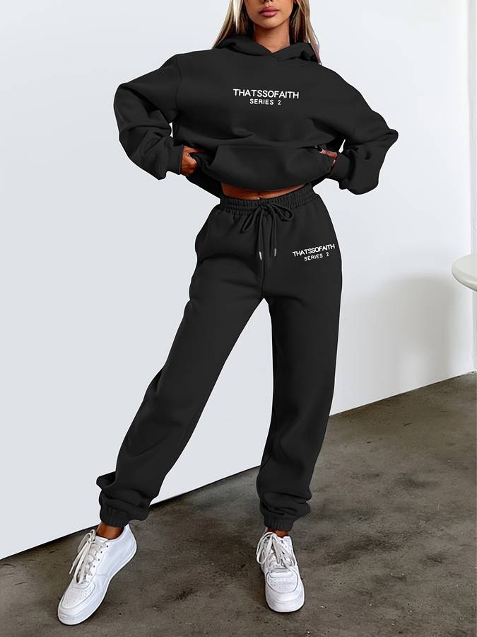 Women's Hoodie and Jogger Set - Drawstring Waist