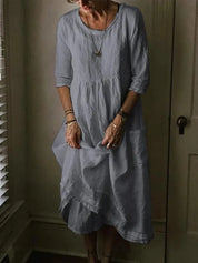 Loose Fit Linen Midi Dress for Women