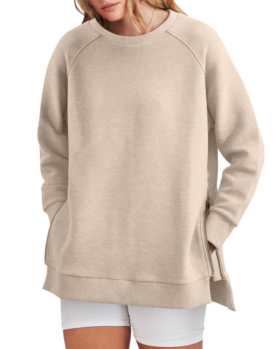 Women's Sweatshirt - Side Zippers with Textured Finish