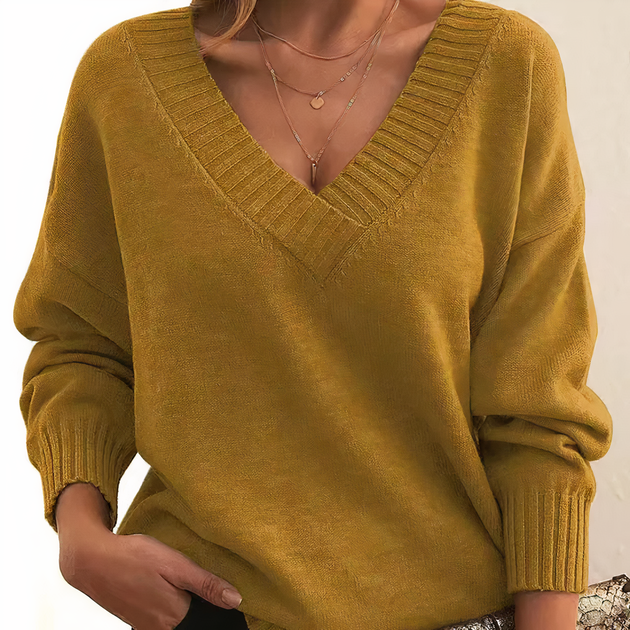 Women's Jumper - V-Neck with Ribbed Cuffs