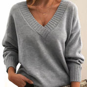 Women's Jumper - V-Neck with Ribbed Cuffs