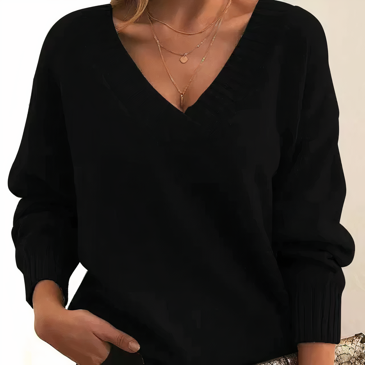 Women's Jumper - V-Neck with Ribbed Cuffs