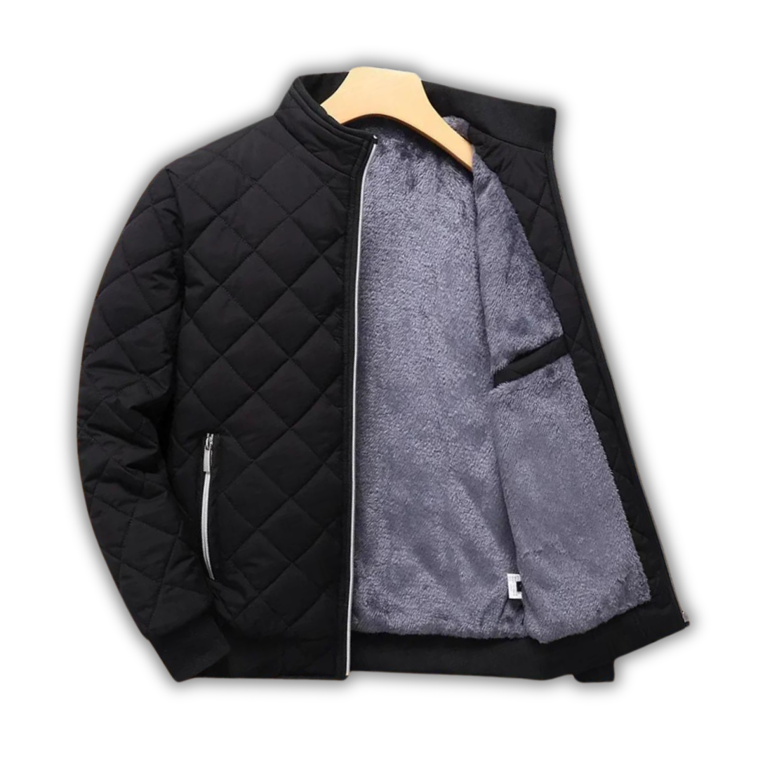 Men's Lined Quilted Jacket - Bomber Style with Stand-Up Collar