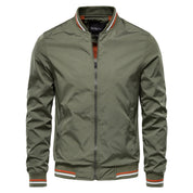 Men's Bomber Jacket - Full Zip with Striped Ribbed Trim