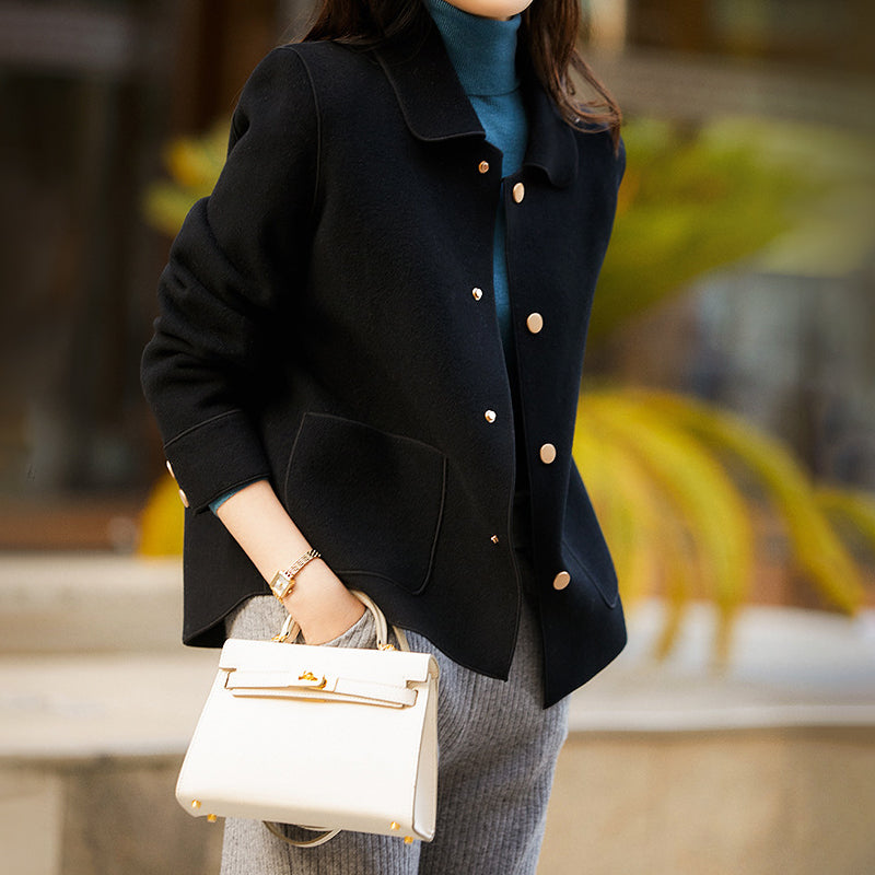 Women's Button-Up Jacket - Shirt Collar with Front Pockets