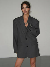 Women's Oversized Blazer - Longline with Single-Breasted Cut