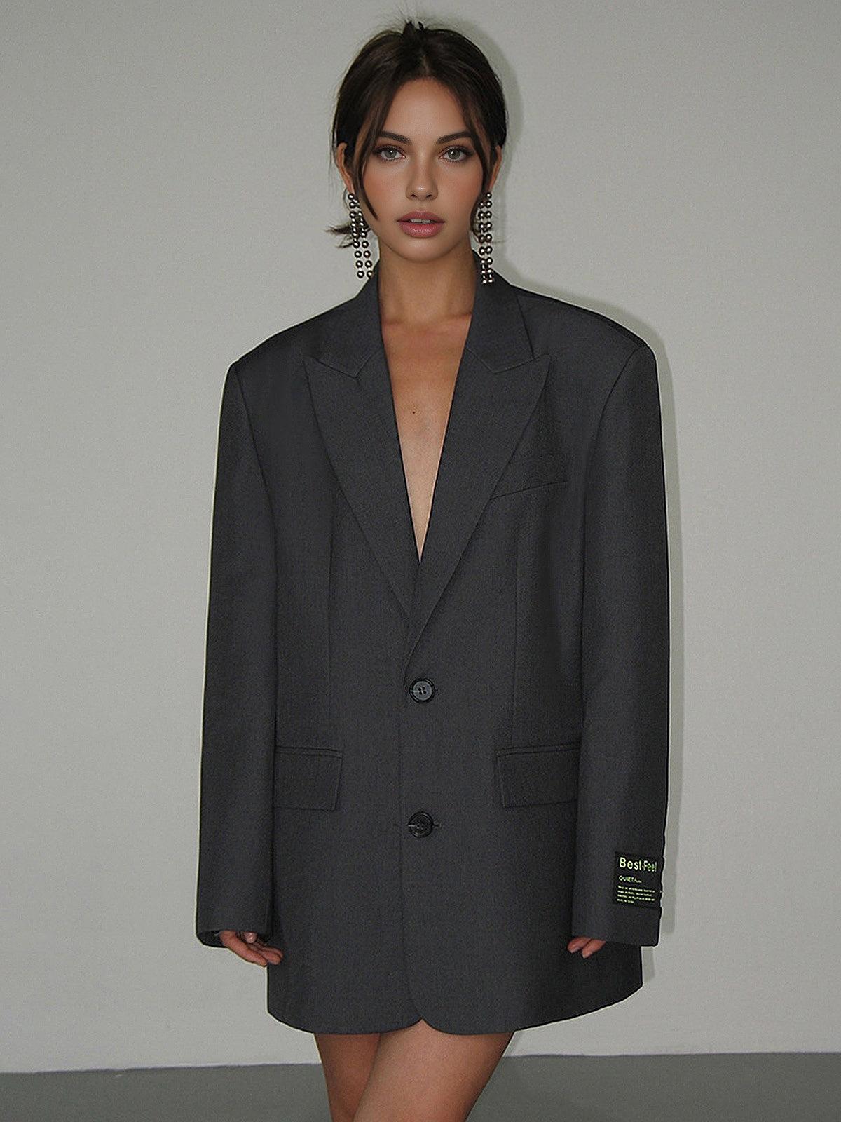 Women's Oversized Blazer - Longline with Single-Breasted Cut