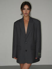 Women's Oversized Blazer - Longline with Single-Breasted Cut