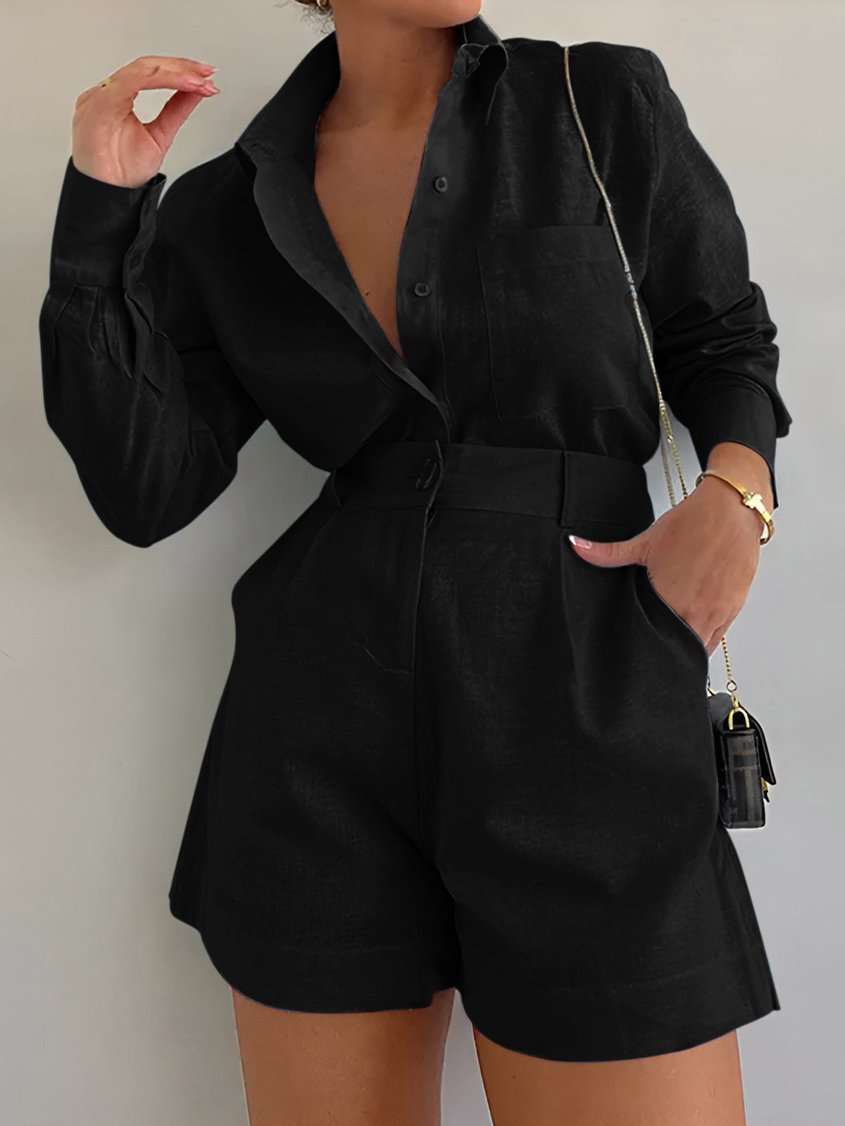 Women's Soft Blend Loose Shorts Set - Button Front Summer Style