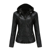 Women's Leather Jacket - Hooded & Slim-Fit Style