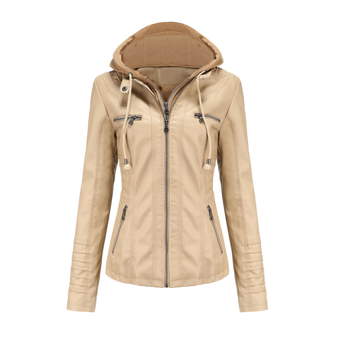 Women's Leather Jacket - Hooded & Slim-Fit Style