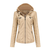 Women's Leather Jacket - Hooded & Slim-Fit Style