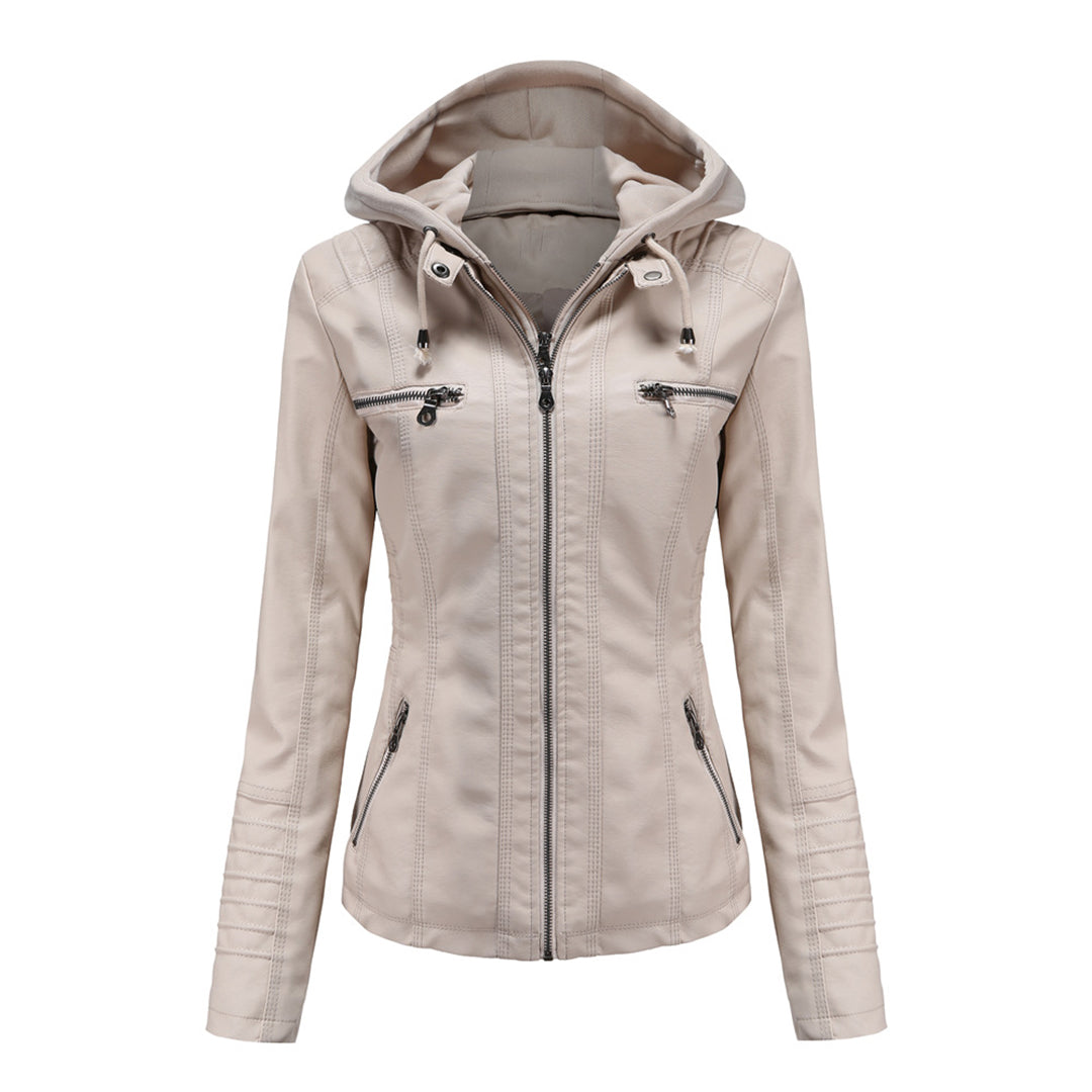 Women's Leather Jacket - Hooded & Slim-Fit Style