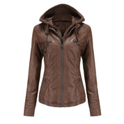 Women's Leather Jacket - Hooded & Slim-Fit Style