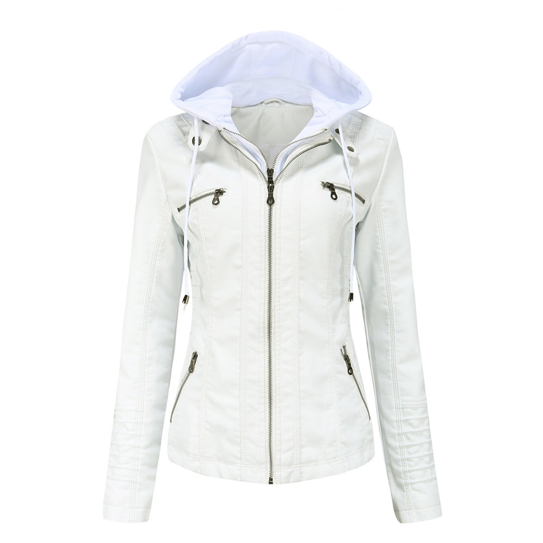 Women's Leather Jacket - Hooded & Slim-Fit Style
