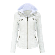Women's Leather Jacket - Hooded & Slim-Fit Style