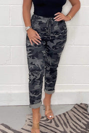 Women's Leopard Print Drawstring Trousers - Comfortable Cuffed Casual