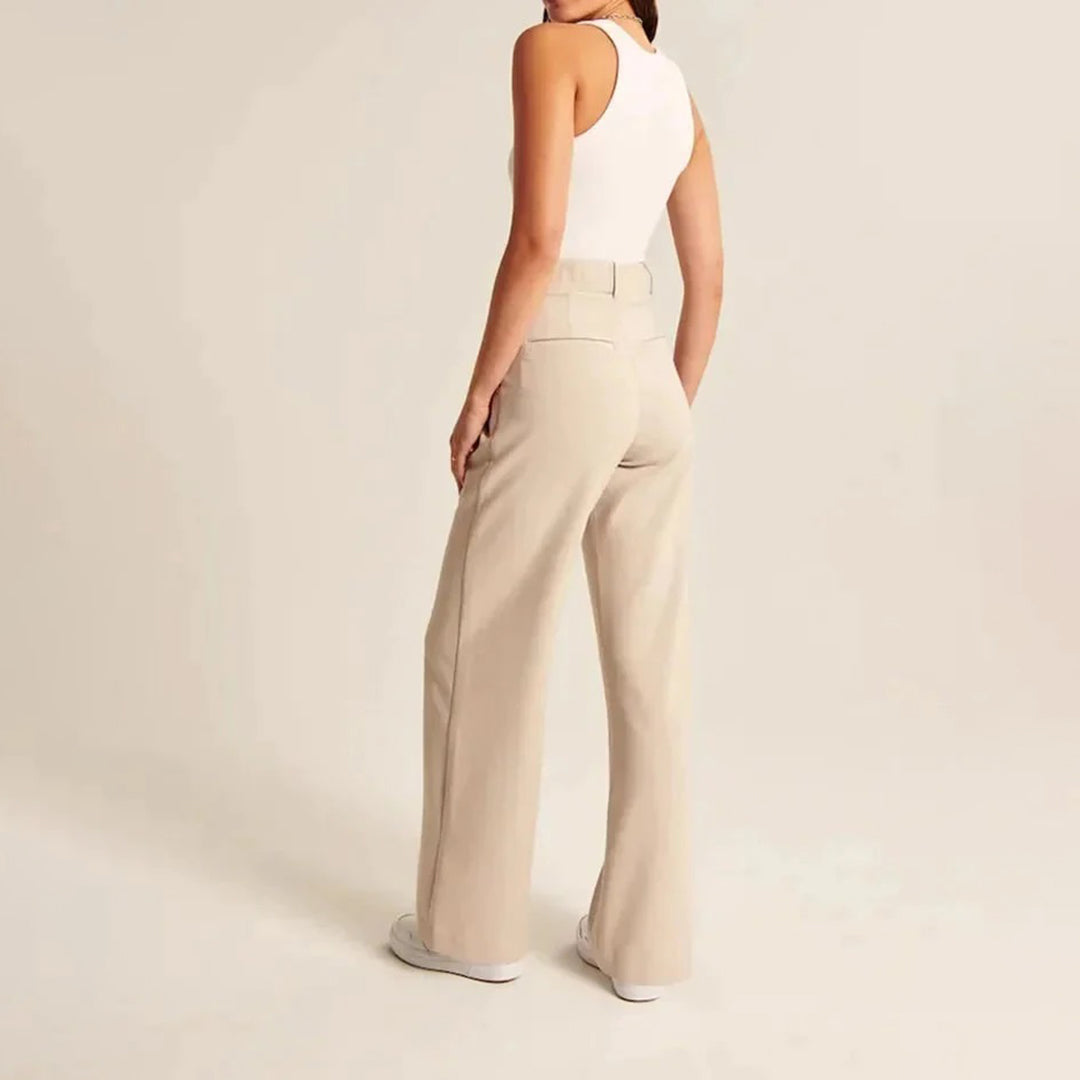 Women's Wide Leg Work Trousers - High-Waisted & Pleated