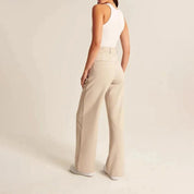 Women's Wide Leg Work Trousers - High-Waisted & Pleated