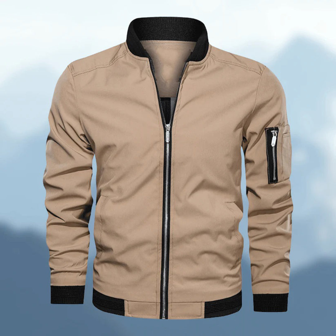 Men's Bomber Jacket - Zip Sleeve Pocket with Ribbed Trim