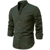 Men's Button-Down Shirt - Band Collar with Long Sleeves