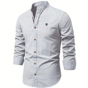 Men's Button-Down Shirt - Band Collar with Long Sleeves